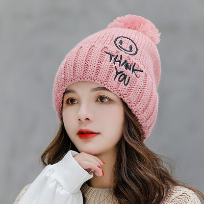 

Hat Female Winter Warm Wool Cap Korean Version 100 Sets Knitted Hat Set Letter Thickening Fashion Cold-proof Head Cap