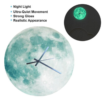 

300mm Glowing Moon Wall Clock Waterproof PVC Acrylic Luminous Hanging Clock Moon Clock Livingroom Bedroom Decor