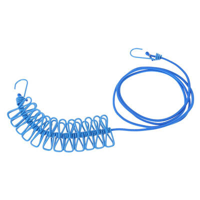 

17m Portable Outdoor Windproof Clothesline with 12 Clamp Clips Travel Rope