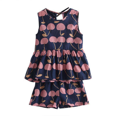 

2pcs Cute Fruit Print Girls Clothing Set Summer Vest Dress Elastic Shorts