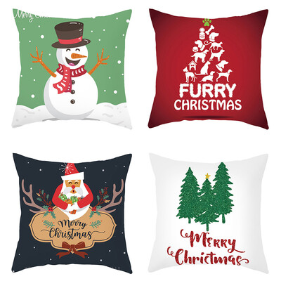 

Tailored 4PC Merry Christmas Short Plush Pillowcase Sofa Pad Set Home Decoration 18x18 In