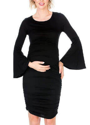 

Simple Pure Color Flare Sleeve Leisure Dress