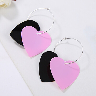 

Fashion Women Silver Plated Dangle Colorful Heart Stud Earrings Jewelry New
