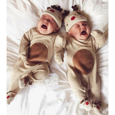 

Newborn Baby Boy Girl Xmas Deer Clothes Long Sleeve Romper Jumpsuit Hat Outfits