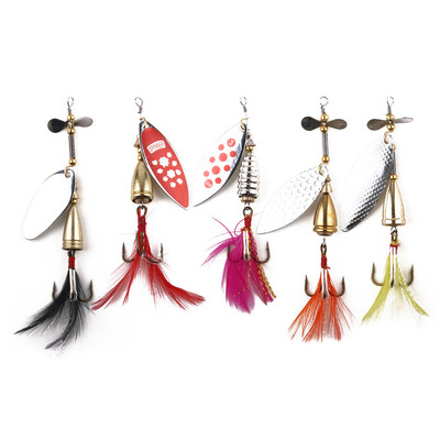 

Saidsome 5PcsBox Metal Fishing Lure Sequins Spinner Spoon Baits Feather Fishhook Tackle fishing bait fishing lure