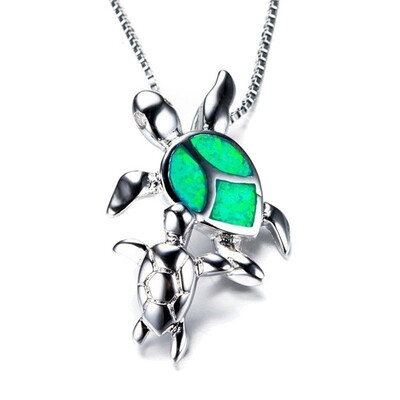 

925 Silver Mom And Baby Turtle Opal Necklace Romantic European And American Personality Turtle Opel Crystal Necklace