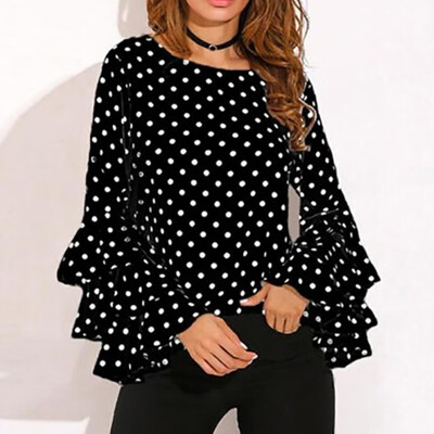 

Polka Dot Printed Long-Sleeved T-Shirt Top Female Butterfly Sleeves Wave Simple French Wave Design Comfortable Products Fast