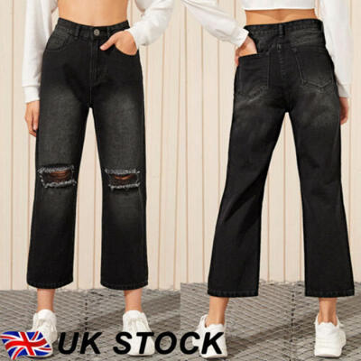 

UK Jeans Korean Women Harajuku High Waist Straight Loose Casual Denim Long Pants