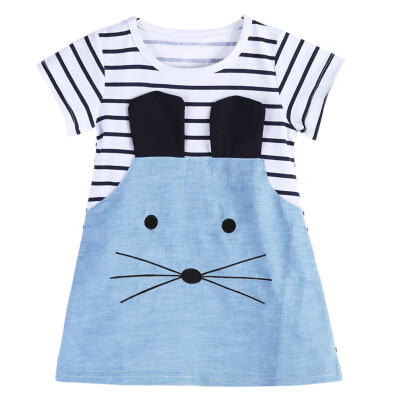 

Kids Children Long Sleeve Striped Denim T-shirt Dress Girls Casual Dress