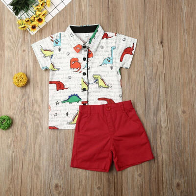 

Kids Baby Boy Cartoon Outfit Colorful Dinosaurs Printed Short Sleeve Shirts Shorts