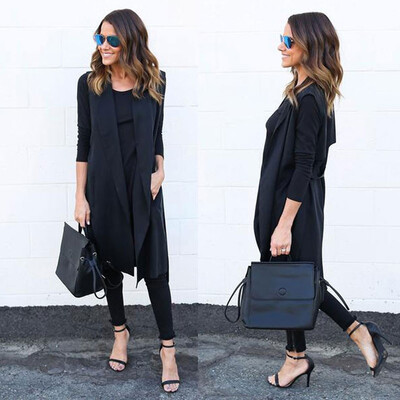 

US Women Ladies Summer Outerwear Coat Sleeveless Long Waist coat Vest Jacket