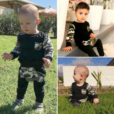 

US 2PCS Toddler Boy Clothes Long Sleeve Camouflage T-Shirt Pants Outfit Autumn