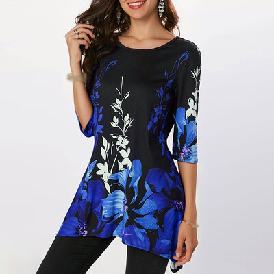 

Summer Womens T-shirt Casual Floral Print Half Sleeve Round Neck Tops Blouse