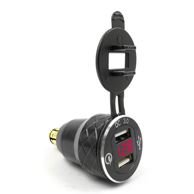 

Aluminum Alloy Quick Charge 30 Dual USB charger for BMW Motorcycle Triumph Tiger Ducati Voltmeter QC30 DIN Hella Socket to USB