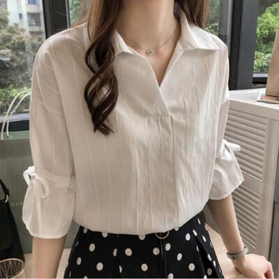 

Lace-up V-Neck Striped Butterfly Half Sleeves T-Shirts Women Casual Cotton&Chiffon Tops Shirts