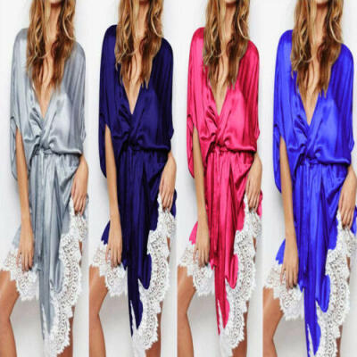 

Women Lace Sleepwear Nightgown Satin Silk Babydoll Lace Robes Sleep Dress Skirt