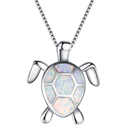 

Beautiful Blue Opal Silver Plated Turtle Necklace Silver Chain Collarbone Chain Sweater Chain