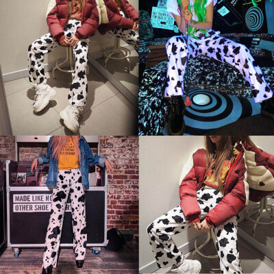 

Tailored Cow Printed Stylish Loose Trousers Women Sweatpants Joggers Print Straight Pants