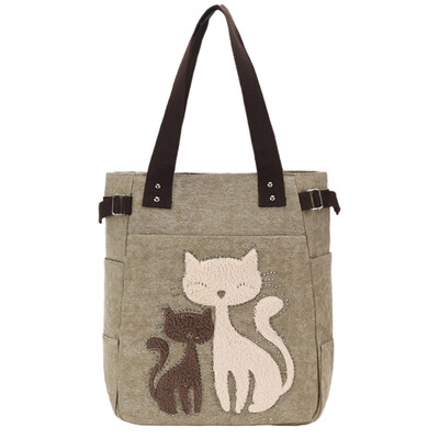 

Fashion Women Cat Print Large Capacity Zipper Tote Shoulder Bag Canvas Handbag