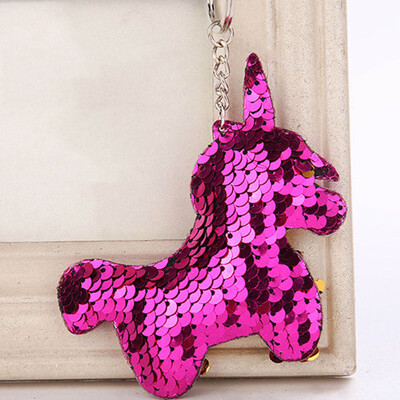 

Fashion Cute Shiny Unicorn Keychain Sequins Horse Key Chain Key Ring For Women Car Bag Pendant Fashion Jewelry Bag Accessories