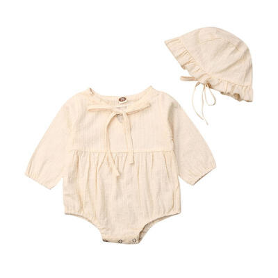 

Newborn Infant Kid Baby Girl Bodysuit Cotton Ruffle Long Sleeve Jumpsuit Playsuit Sunsuit Outfit Hat Girl Clothes 0-24M