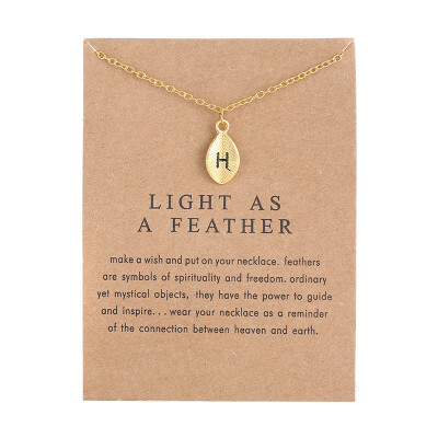 

New Arrived Leaves Light As A Feather Personality 26 English Letters Alphabet Necklace Alloy Pendant