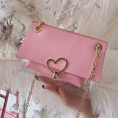 

North bag woman 2019 spring new love lock transparent bag fashion chain single shoulder slant bag handheld small square bag