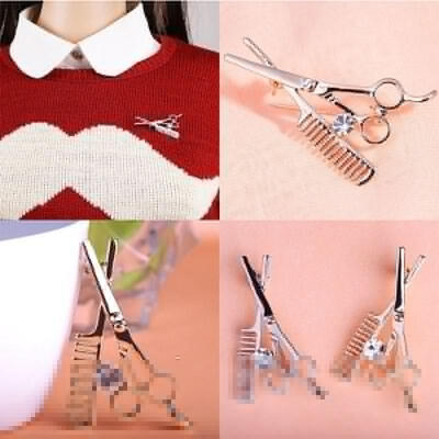 

Chic Gift Crystal Unisex Comb Scissors Barber Tools Corsage Costume Brooch