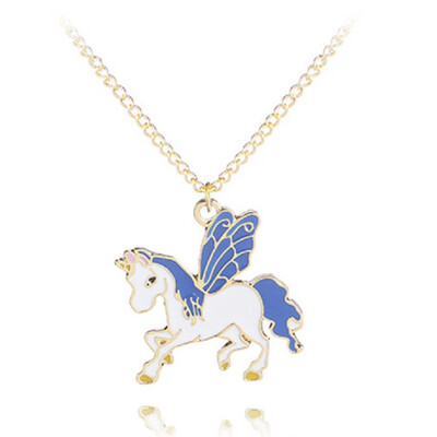 

7 Styles Alloy Dripping Oil Cute Cartoon Colt Unicorn Necklace Girls Women Pendant Lovely