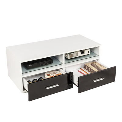 

LED TV Stand Unit Cabinet Storage 2 Drawers High Gloss with Shelves Black UK