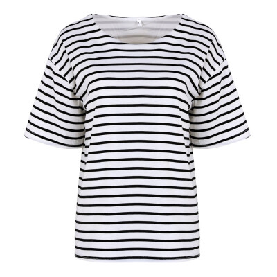 

Summer Short Sleeve Women Loose Stripe T Shirt Casual Cotton Tops Women T-shirt -XXL