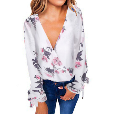 

Starmoon Fashion Womens Floral Print V Neck Blouse Wrap Front Tunic Shirts Loose Tops