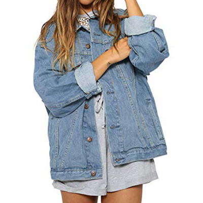 

Toponeto Women Autumn Winter Denim Jacket Vintage Long Sleeve Loose Jeans Coat