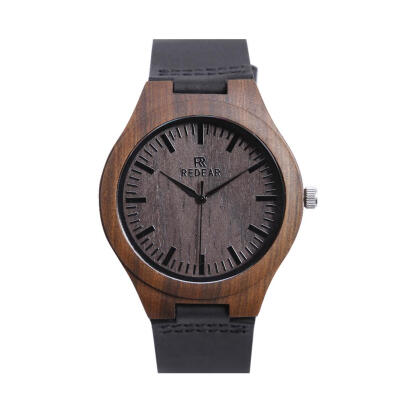 

New wooden watch black leather couple bamboo watch