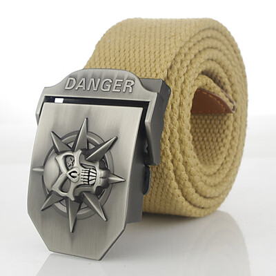 

Skull Alloy Automatic Buckle Mens Belt Personality Mens Belt for Teenager Boy Stripe Canvas Luxury Strap Male Belts 150 160cm