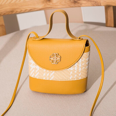 

Tailored Women Straw Patchwork Color Small Backpack Flower Bucket Small Bag Messenger Bag