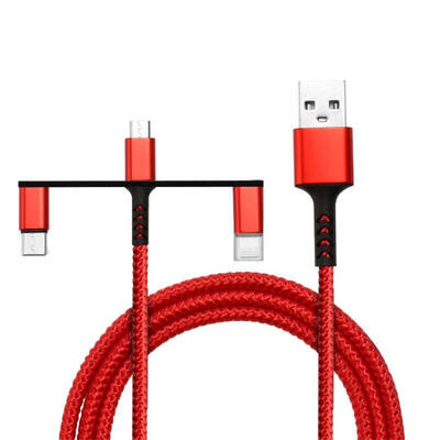 

1M 3 In 1 Micro USB Data Cable Portable Nylon Braided Fast Charging Line For Mobile Phones