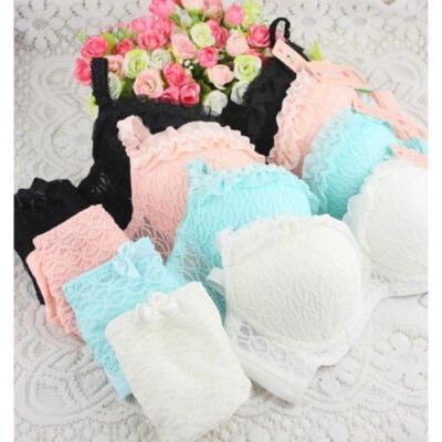 

Women Lingerie Ruffle Push-Up Half Cup Lace Underwear Bra Panty Knickers Set