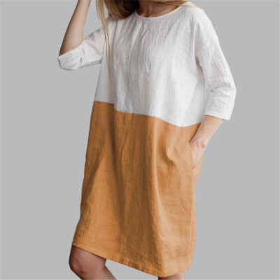 

Baggy Womens Casual Short Sleeve Dresses Cotton Linen Ladies Tunic Tops Dress