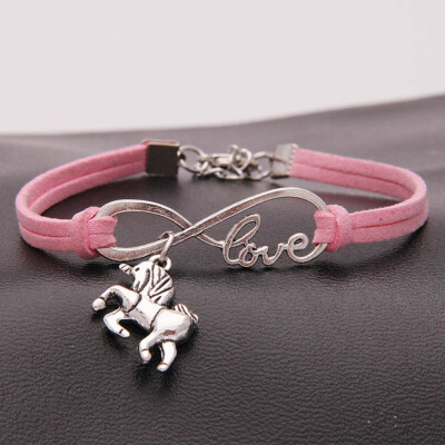 

New Vintage Cute Animals Antique Silver Lucky Horse Charms Infinity Love Leather Bracelet for Women Gifts Accessories