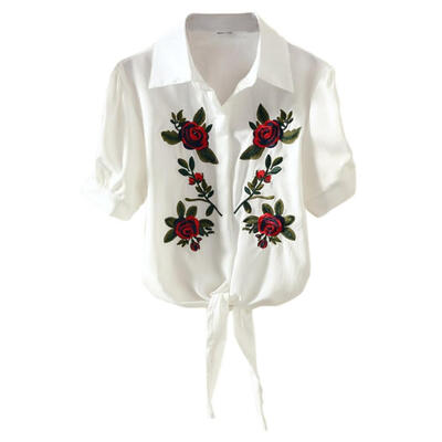 

Embroidery Flower Strip Blusas 2017 Sexy Femme Blouse Shirt Lace Up Summer Tops Cheap Clothes China