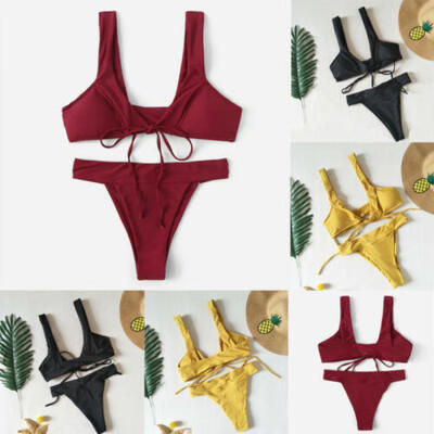 

Womens High Waisted Bikini Set Push Up Bra Padded 2Pcs Summer Swimsuit Swimwear