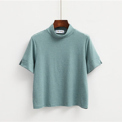 

Women Versatile Turtleneck Short Sleeve Cotton Casual T-Shirts Top Female Solid Loose Tshirt Girl Plus Size