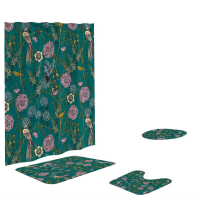 

Toponeto 4PCS Non Slip Toilet Polyester Cover Mat Set Bathroom Shower Curtain