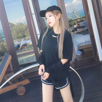 

Tees Women Sexy Hollow Out Long Sleeve Streetwear O-Neck T-Shirt feminina Sunscreen T-Shirt Black White Summer Autumn