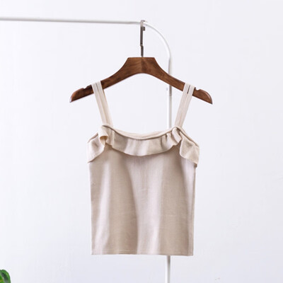 

Womens Knit O-neck Summer Thin Section Straight Type Solid Color Double Sling Bottoming Shirt