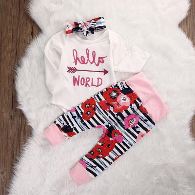 

Newborn Infant Baby Kids Girl Hello World Romper Pants Legging Outfit Set Clothes