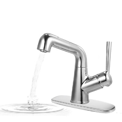 

Bar Sink Faucet Single-Hole Single-Handle Pull-Out Sprayer Kitchen Faucet with Dual Spray in Chrome Lead-Free