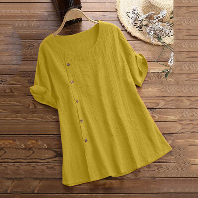 

Starmoon Women Loose Solid Color Cotton&Linen O-Neck Short Sleeve T-Shirt Blouse