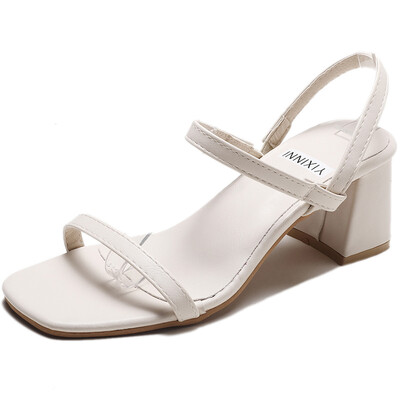 

Sandals female summer students Korean version of Joker buckle with thick-heeled sandals hi heels female